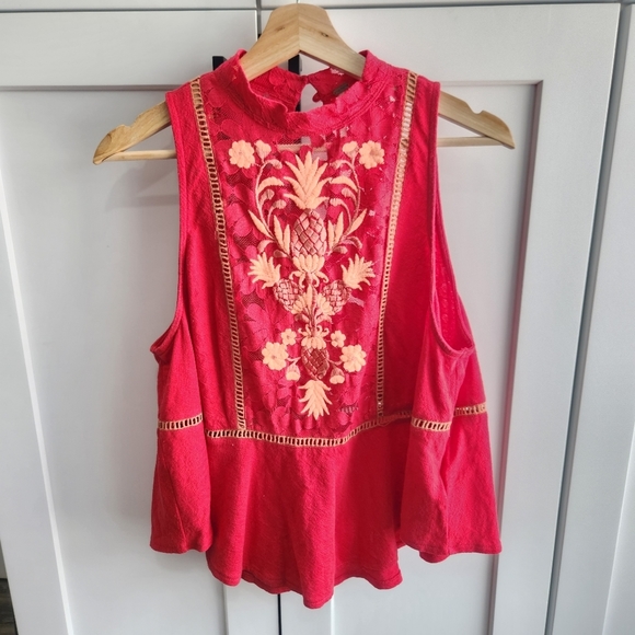 Free People Pearl Island Embroidered Top Medium - Picture 4 of 13